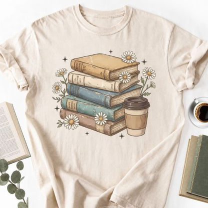 Books Coffee Daisy Unisex T-Shirt, Vintage Bookworm Shirt - Book Social Club