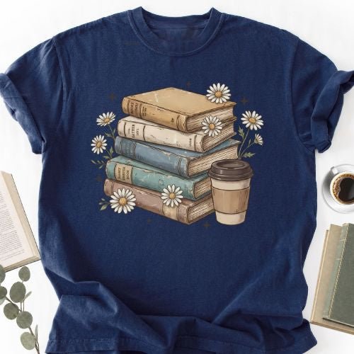 Books Coffee Daisy Unisex T-Shirt, Vintage Bookworm Shirt - Book Social Club