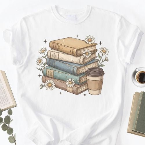 Books Coffee Daisy Unisex T-Shirt, Vintage Bookworm Shirt - Book Social Club