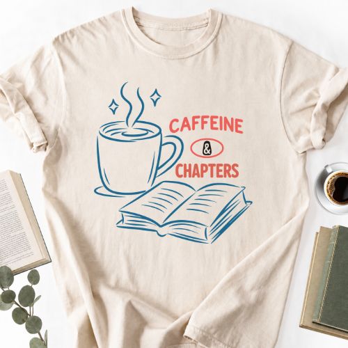 Caffeine & Chapters Unisex Tee, Book Lover Bookworm Shirt - Book Social Club