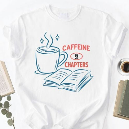 Caffeine & Chapters Unisex Tee, Book Lover Bookworm Shirt - Book Social Club