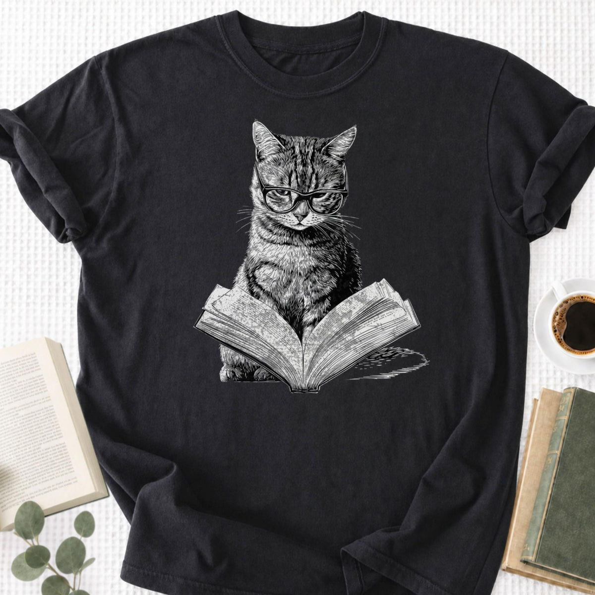 Cat Bookworm Reading Book Unisex T-Shirt - Book Social Club