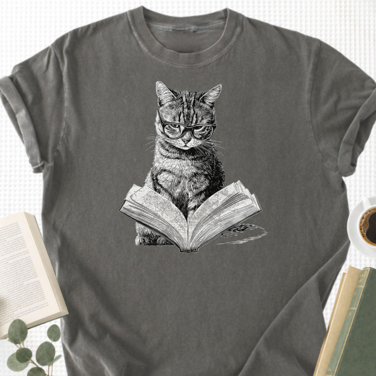 Cat Bookworm Reading Book Unisex T-Shirt - Book Social Club