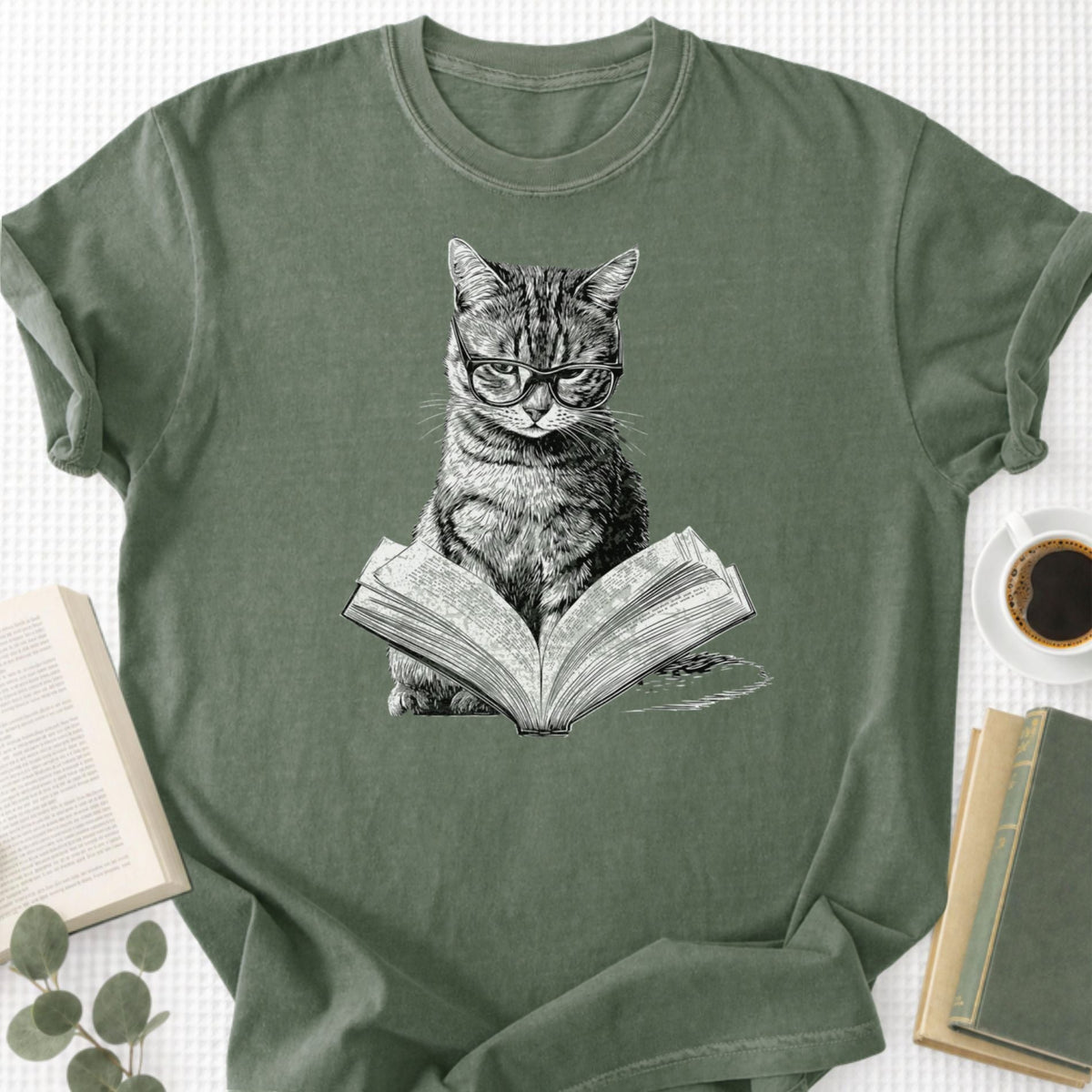 Cat Bookworm Reading Book Unisex T-Shirt - Book Social Club