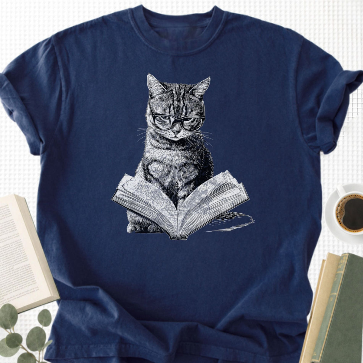 Cat Bookworm Reading Book Unisex T-Shirt - Book Social Club