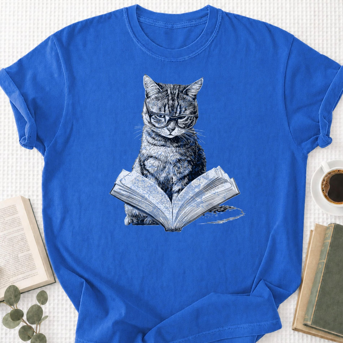 Cat Bookworm Reading Book Unisex T-Shirt - Book Social Club