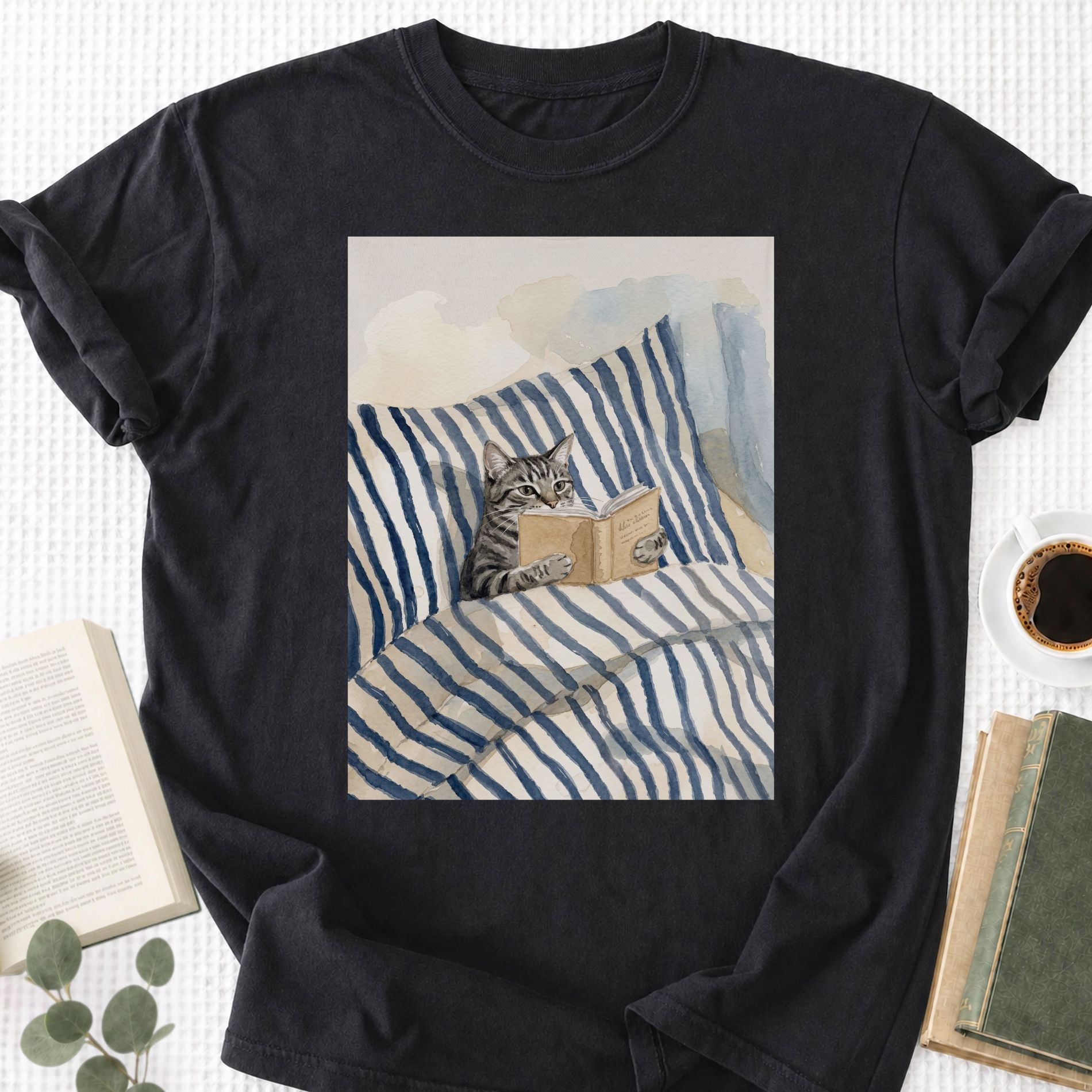 Cat Reading Book Unisex T-Shirt - Book Social Club