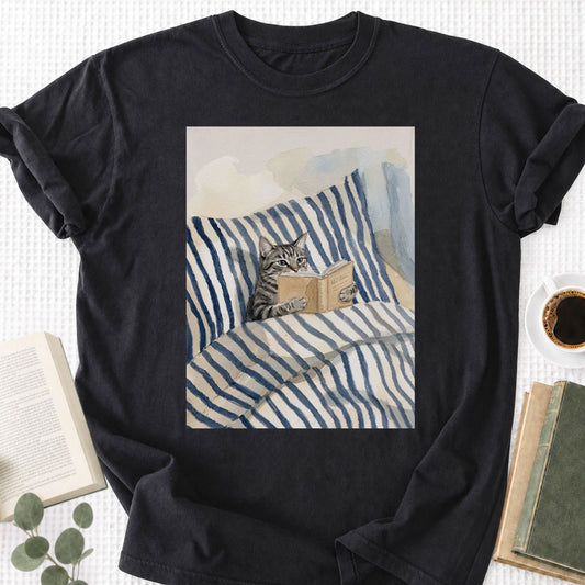 Cat Reading Book Unisex T-Shirt - Book Social Club