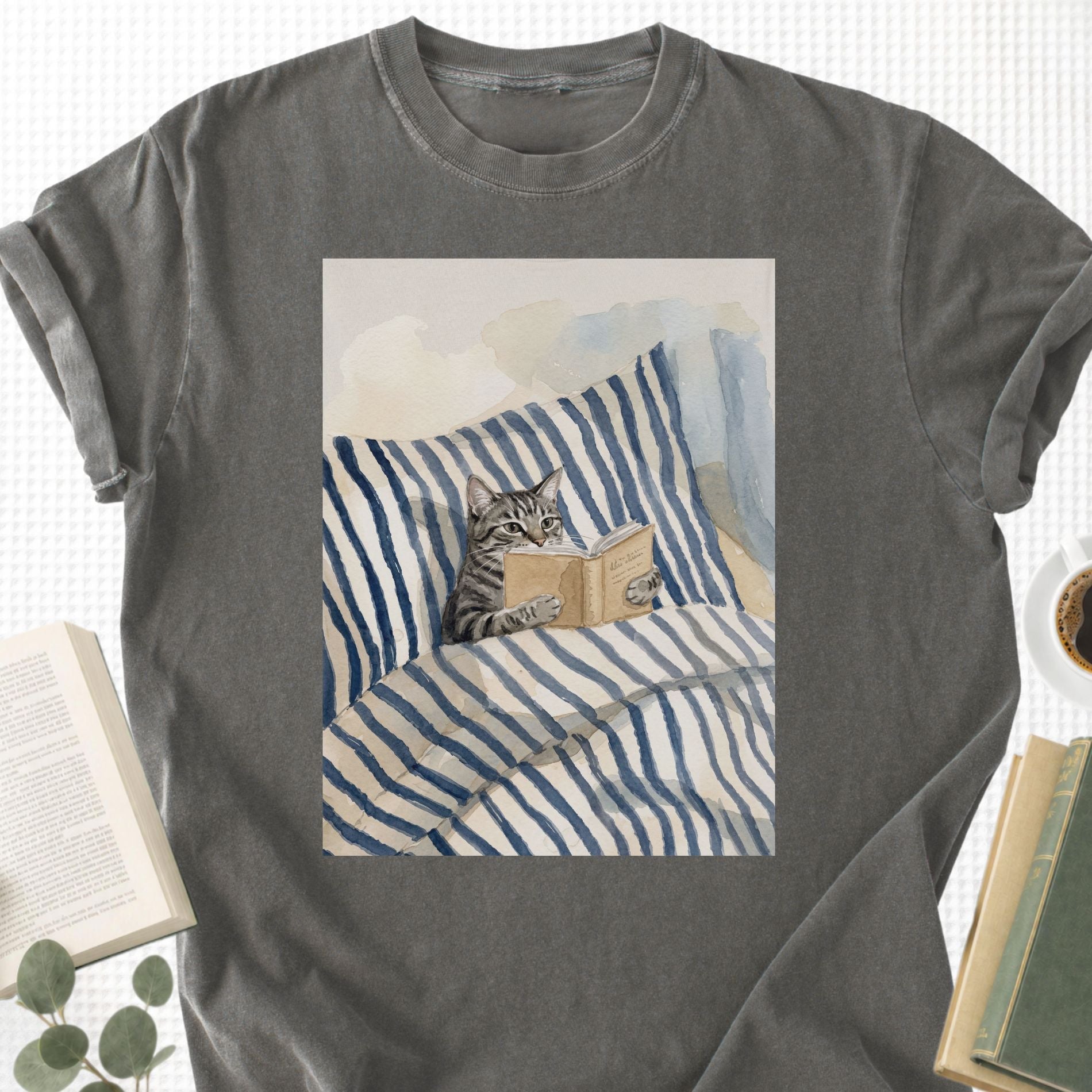 Cat Reading Book Unisex T-Shirt - Book Social Club