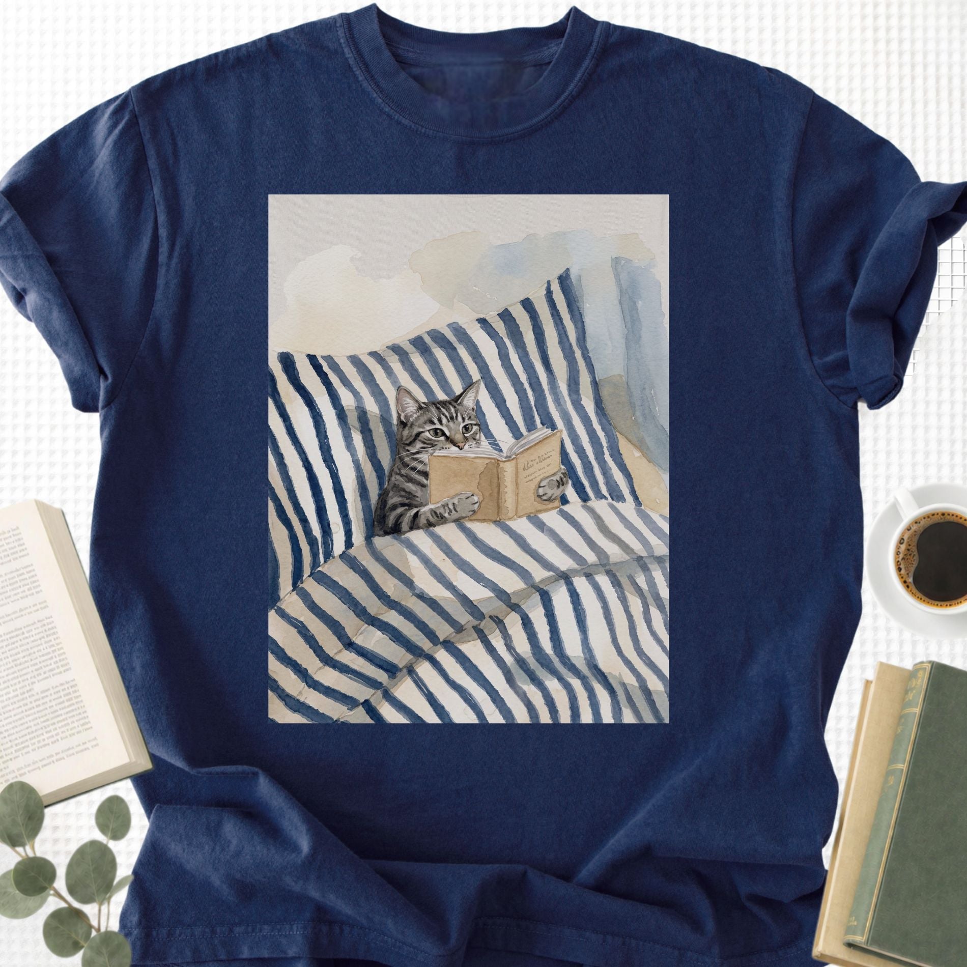 Cat Reading Book Unisex T-Shirt - Book Social Club