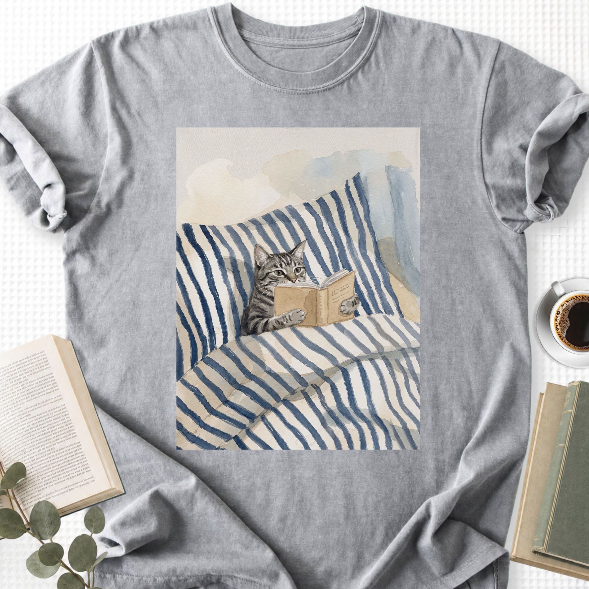 Cat Reading Book Unisex T-Shirt - Book Social Club