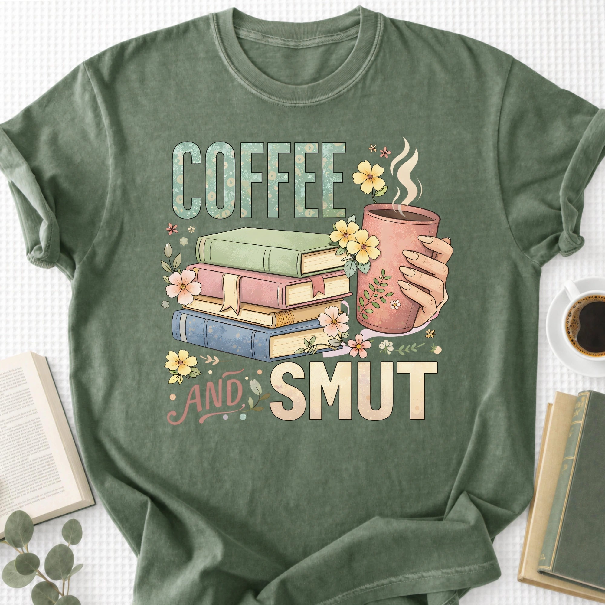 Coffee and Smut Floral Unisex T-Shirt - Book Social Club
