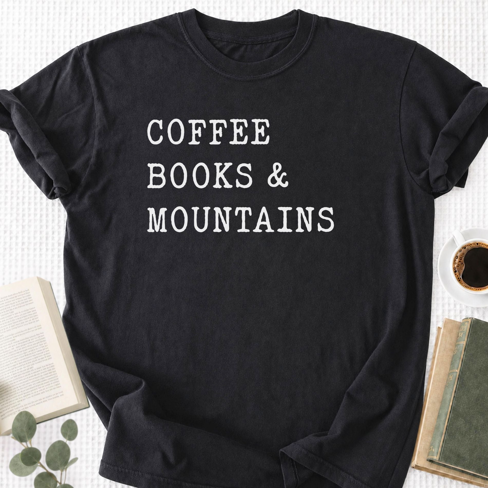 Coffee Books Mountains Unisex T-Shirt - Book Social Club