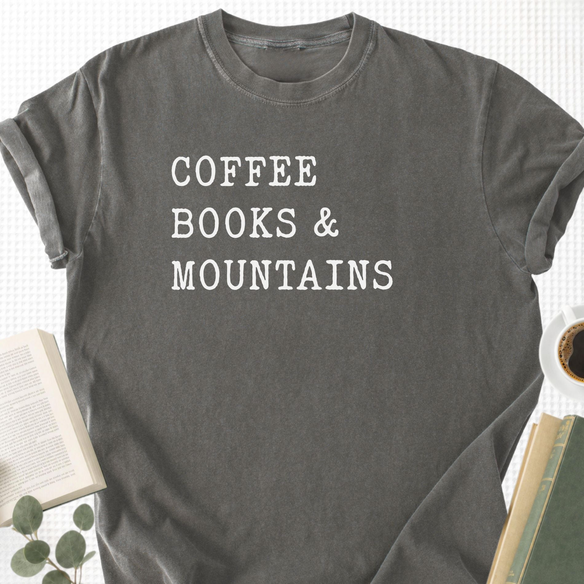 Coffee Books Mountains Unisex T-Shirt - Book Social Club