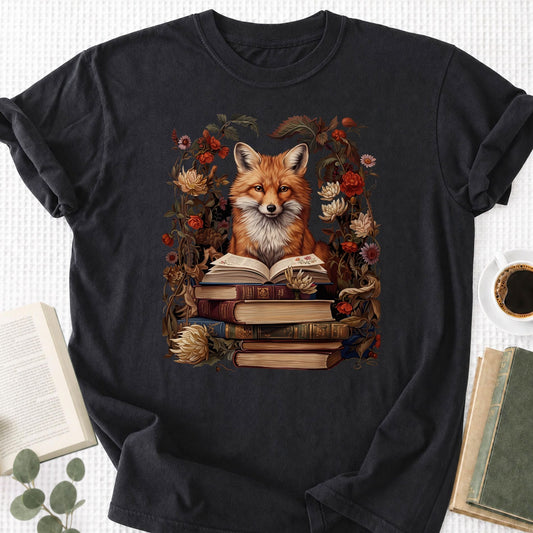 Cottagecore Aesthetic Floral Fox With Book Unisex T-Shirt - Book Social Club