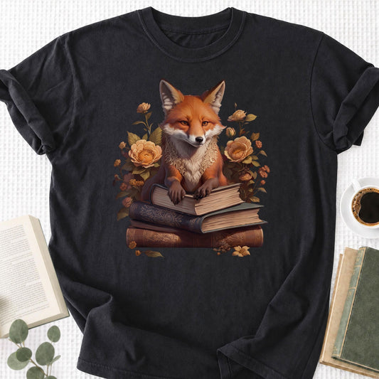 Cottagecore Aesthetic Floral Fox With Book Unisex T-Shirt - Book Social Club