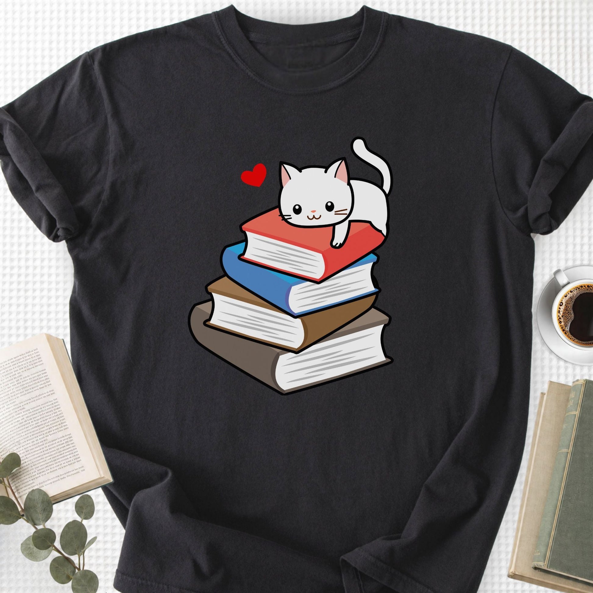 Cute Cat Books Kawaii Unisex T-Shirt - Book Social Club