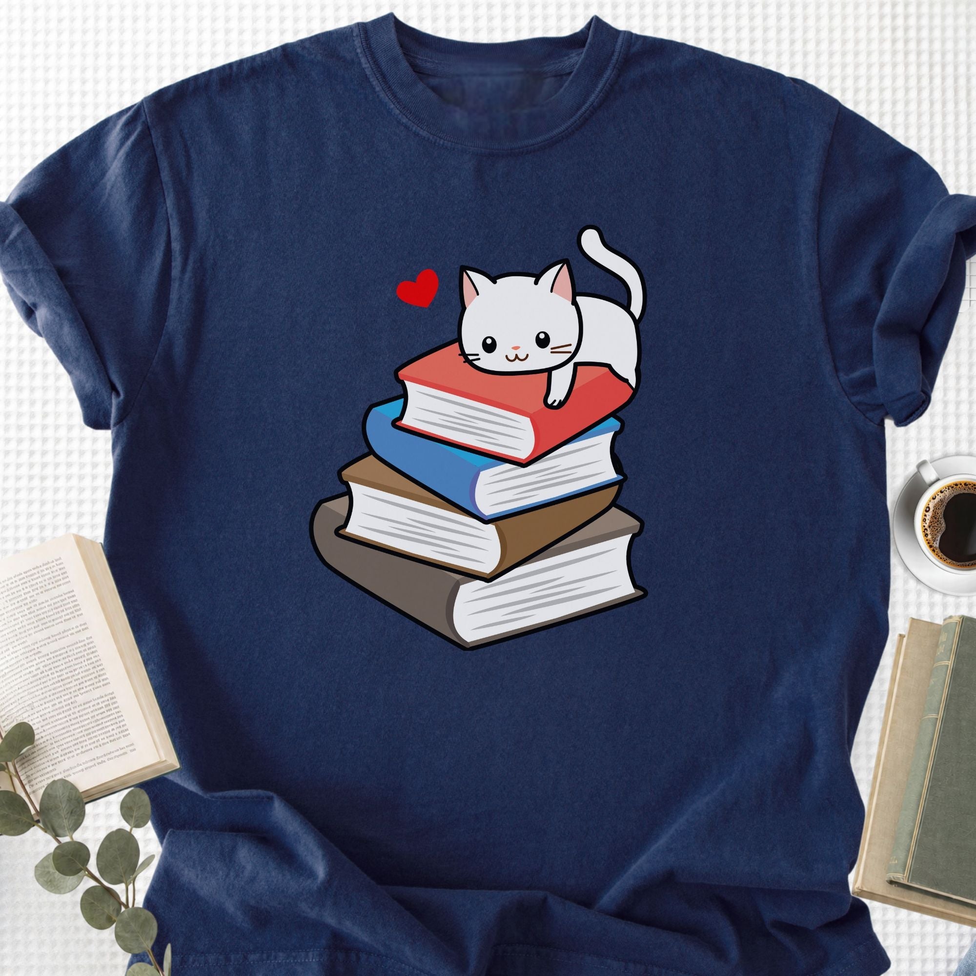 Cute Cat Books Kawaii Unisex T-Shirt - Book Social Club