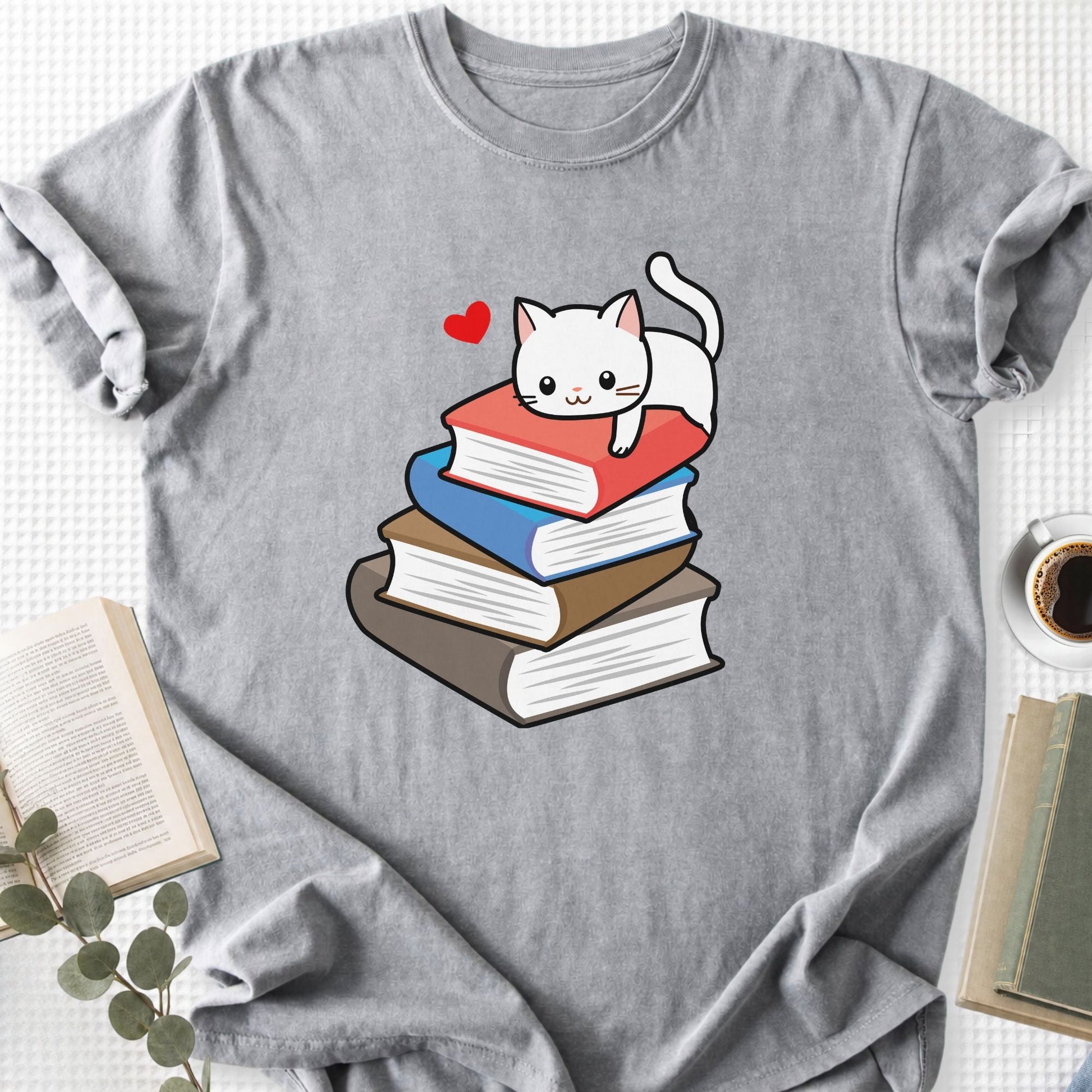 Cute Cat Books Kawaii Unisex T-Shirt - Book Social Club