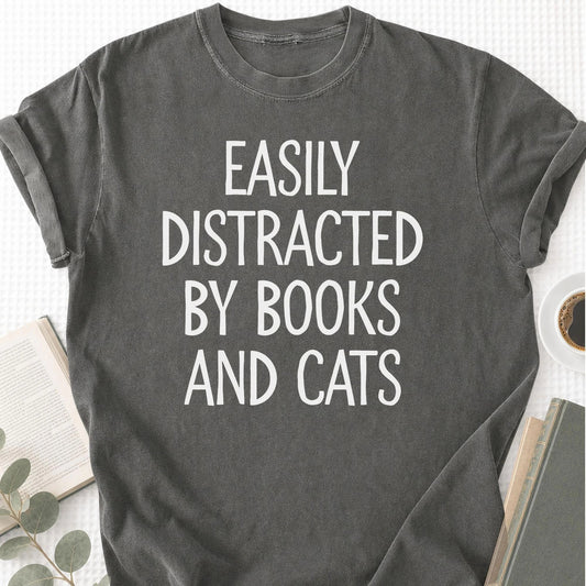 Easily Distracted By Books And Cats Unisex T-Shirt - Book Social Club