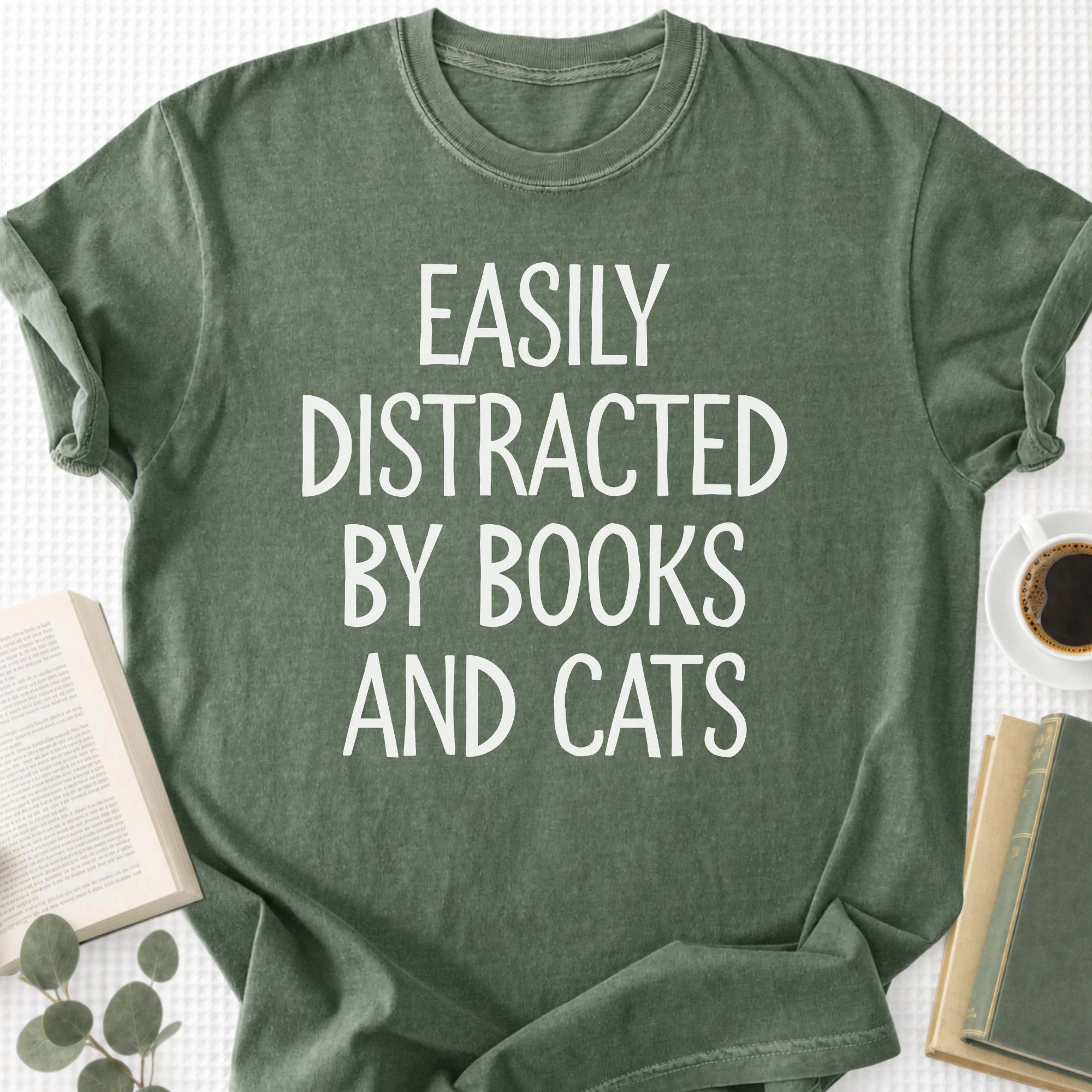 Easily Distracted By Books And Cats Unisex T-Shirt - Book Social Club