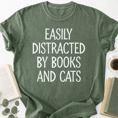 Easily Distracted By Books And Cats Unisex T-Shirt - Book Social Club