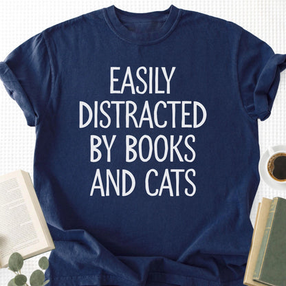 Easily Distracted By Books And Cats Unisex T-Shirt - Book Social Club