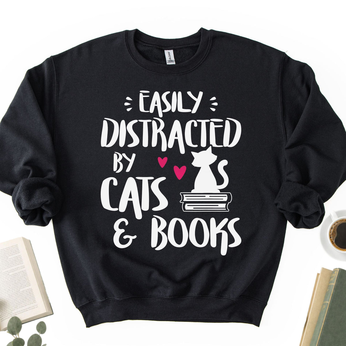 Easily Distracted by Cats and Books Unisex Sweatshirt - Book Social Club