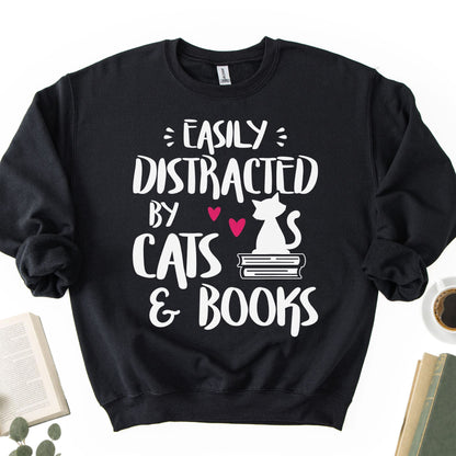 Easily Distracted by Cats and Books Unisex Sweatshirt - Book Social Club