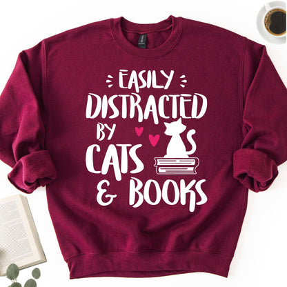 Easily Distracted by Cats and Books Unisex Sweatshirt - Book Social Club