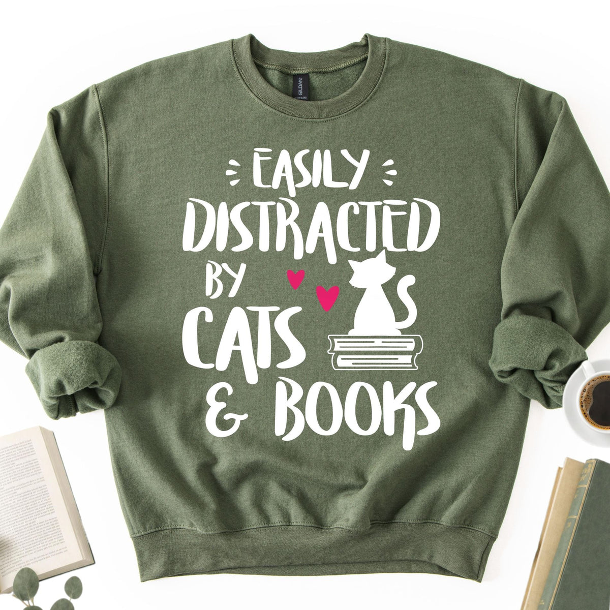 Easily Distracted by Cats and Books Unisex Sweatshirt - Book Social Club