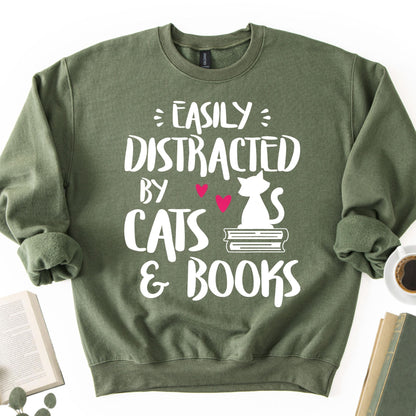 Easily Distracted by Cats and Books Unisex Sweatshirt - Book Social Club