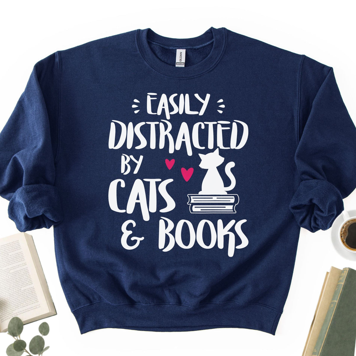 Easily Distracted by Cats and Books Unisex Sweatshirt - Book Social Club