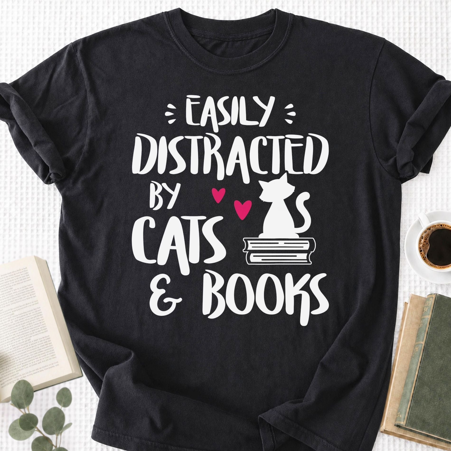 Easily Distracted by Cats and Books Unisex T-Shirt - Book Social Club