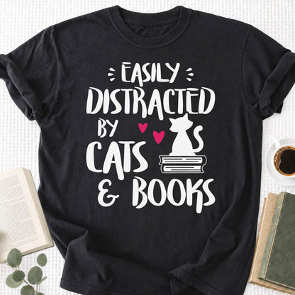 Easily Distracted by Cats and Books Unisex T-Shirt - Book Social Club