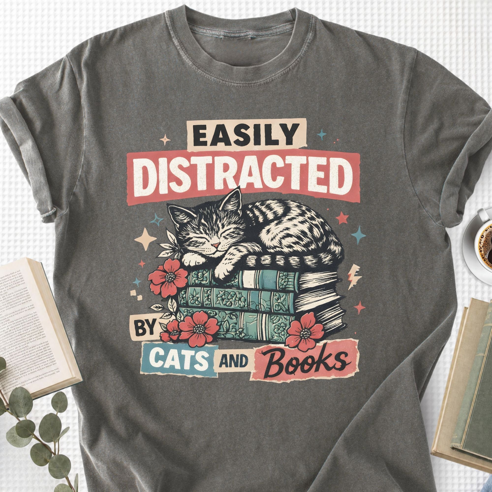Easily Distracted By Cats And Books Unisex T-Shirt - Book Social Club