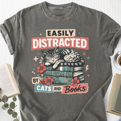 Easily Distracted By Cats And Books Unisex T-Shirt - Book Social Club