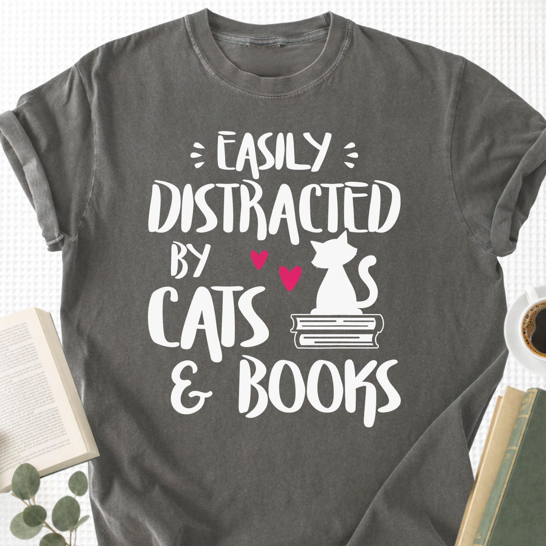 Easily Distracted by Cats and Books Unisex T-Shirt - Book Social Club