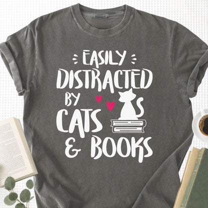 Easily Distracted by Cats and Books Unisex T-Shirt - Book Social Club