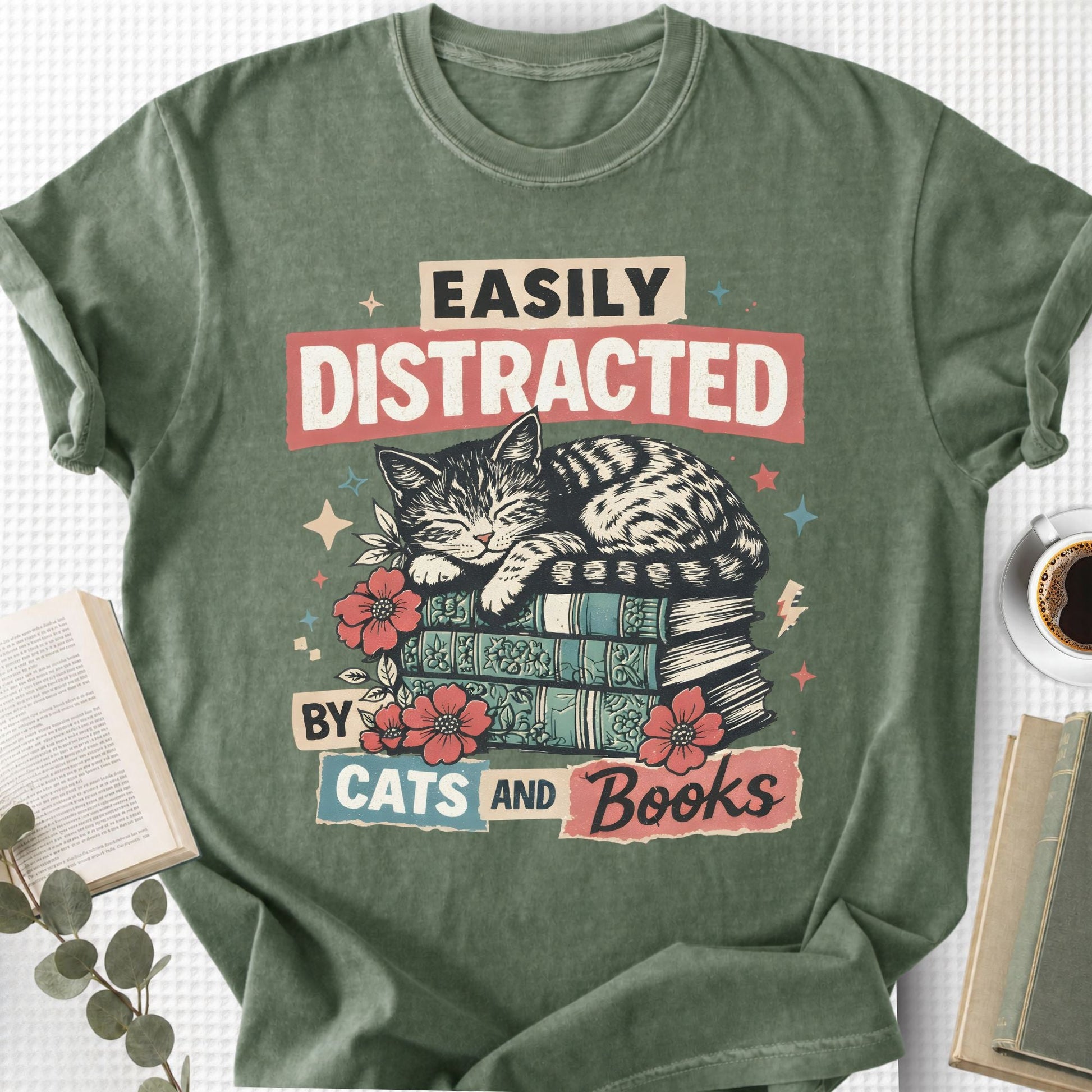 Easily Distracted By Cats And Books Unisex T-Shirt - Book Social Club