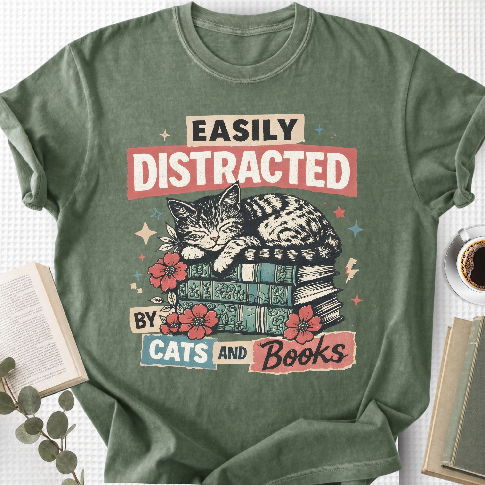 Easily Distracted By Cats And Books Unisex T-Shirt - Book Social Club