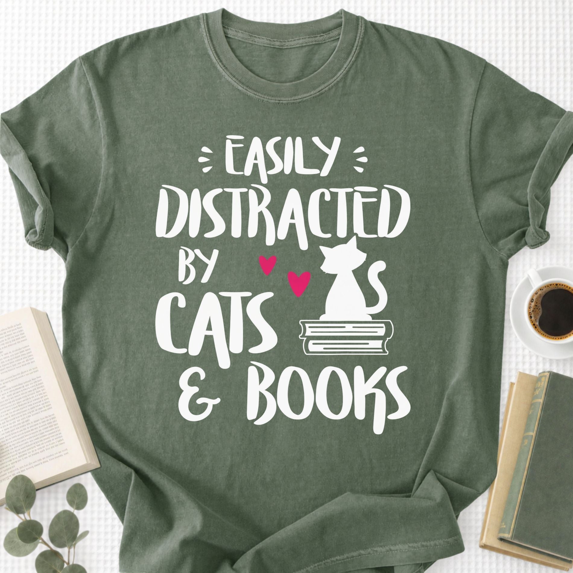 Easily Distracted by Cats and Books Unisex T-Shirt - Book Social Club