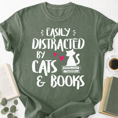 Easily Distracted by Cats and Books Unisex T-Shirt - Book Social Club