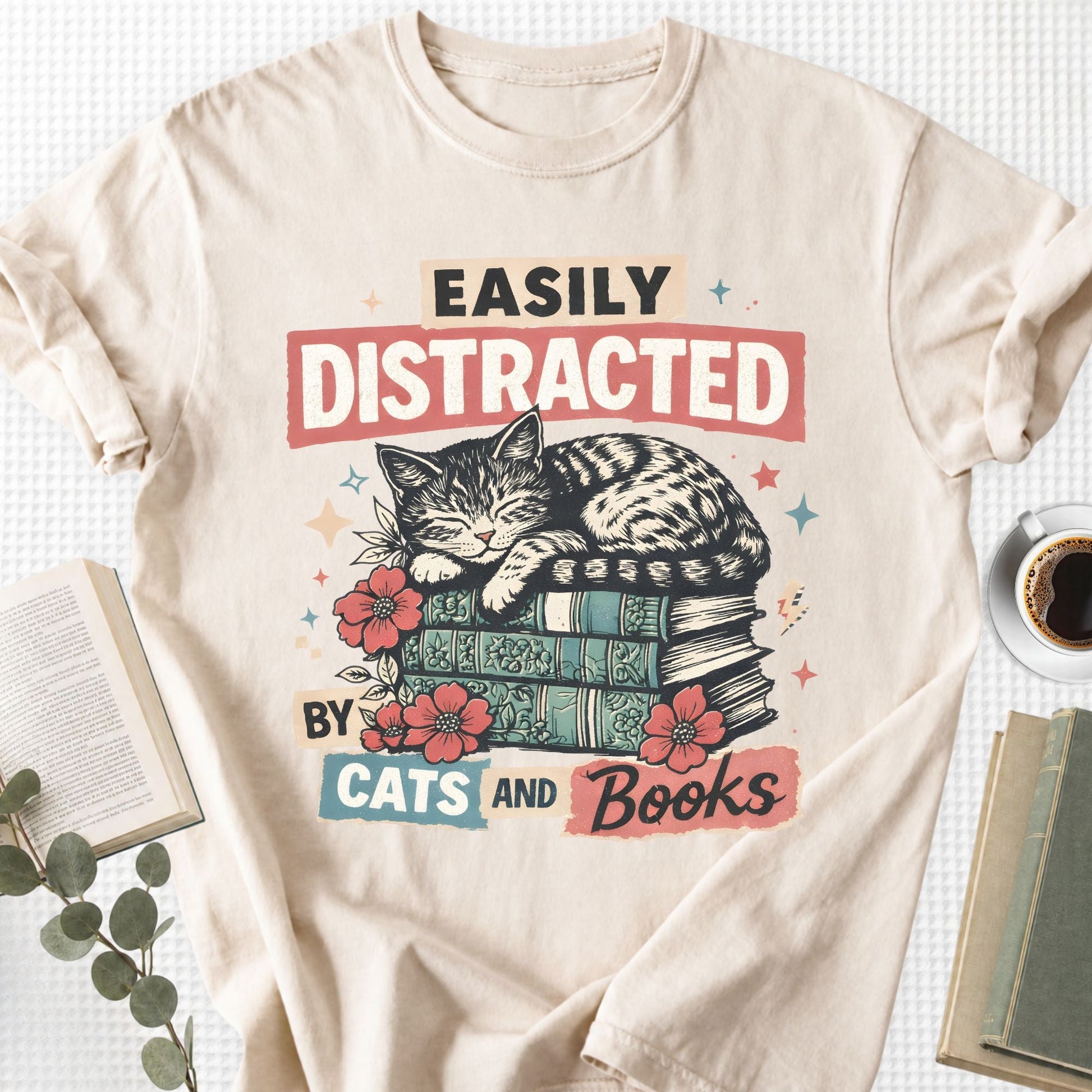 Easily Distracted By Cats And Books Unisex T-Shirt - Book Social Club