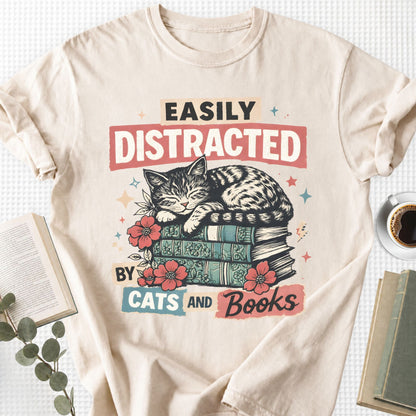 Easily Distracted By Cats And Books Unisex T-Shirt - Book Social Club