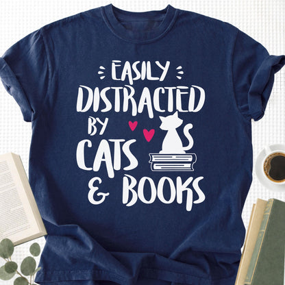 Easily Distracted by Cats and Books Unisex T-Shirt - Book Social Club
