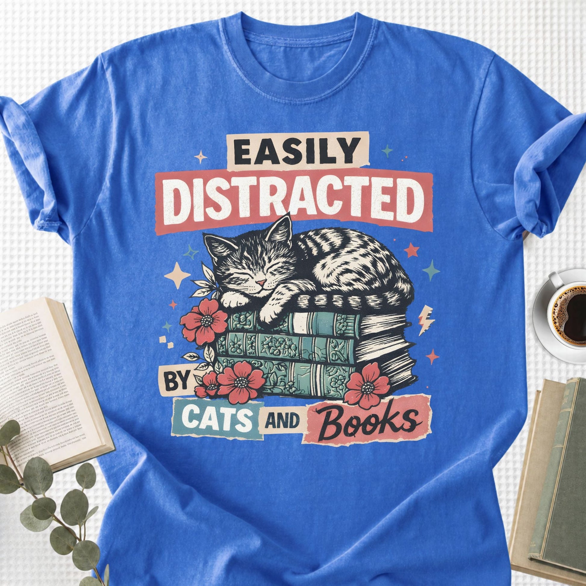Easily Distracted By Cats And Books Unisex T-Shirt - Book Social Club