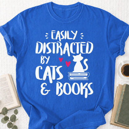 Easily Distracted by Cats and Books Unisex T-Shirt - Book Social Club