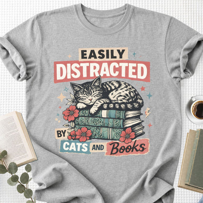 Easily Distracted By Cats And Books Unisex T-Shirt - Book Social Club