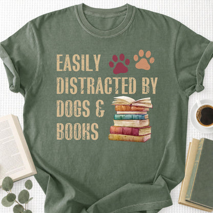 Easy Distracted By Dogs & Books Unisex T-Shirt - Book Social Club